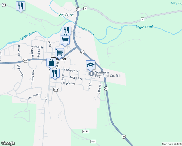map of restaurants, bars, coffee shops, grocery stores, and more near 1 School Street in Ellington