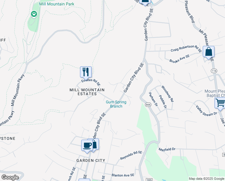map of restaurants, bars, coffee shops, grocery stores, and more near 2823 Sample Avenue Southeast in Roanoke