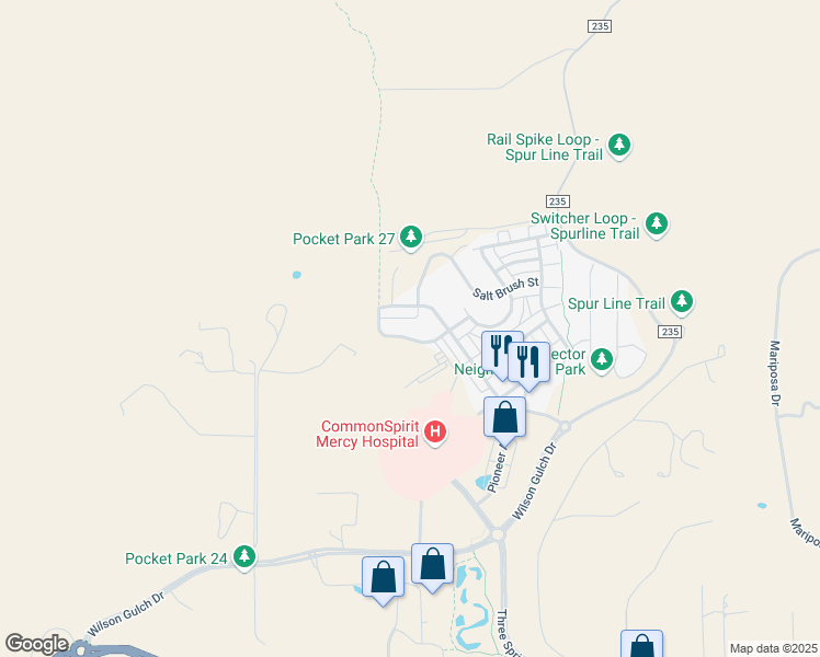 map of restaurants, bars, coffee shops, grocery stores, and more near 20 Primrose Circle in Durango
