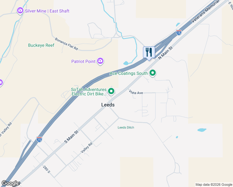 map of restaurants, bars, coffee shops, grocery stores, and more near 295 North Main Street in Leeds