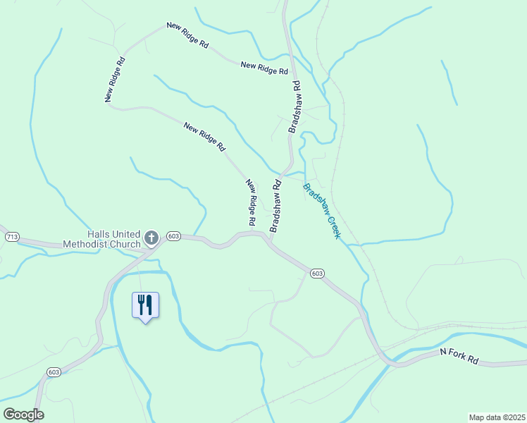 map of restaurants, bars, coffee shops, grocery stores, and more near 2627 Bluebell Road in Elliston