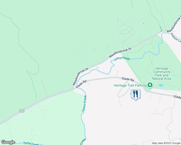 map of restaurants, bars, coffee shops, grocery stores, and more near 3347-3419 Meadowbrook Drive in Blacksburg