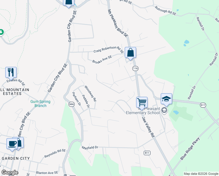 map of restaurants, bars, coffee shops, grocery stores, and more near 2027 Sunnyvale St in Roanoke
