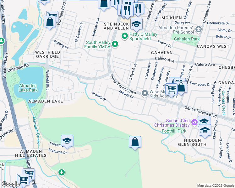 map of restaurants, bars, coffee shops, grocery stores, and more near 6007 Afton Court in San Jose
