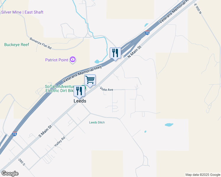 map of restaurants, bars, coffee shops, grocery stores, and more near 89 Vista Avenue in Leeds