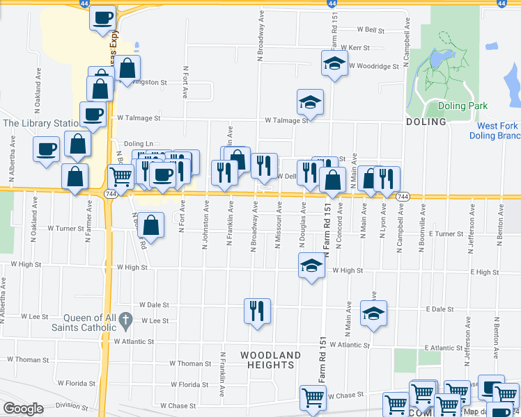 map of restaurants, bars, coffee shops, grocery stores, and more near 931 West Chicago Street in Springfield