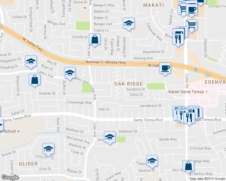 map of restaurants, bars, coffee shops, grocery stores, and more near 313 Bagshaw Court in San Jose