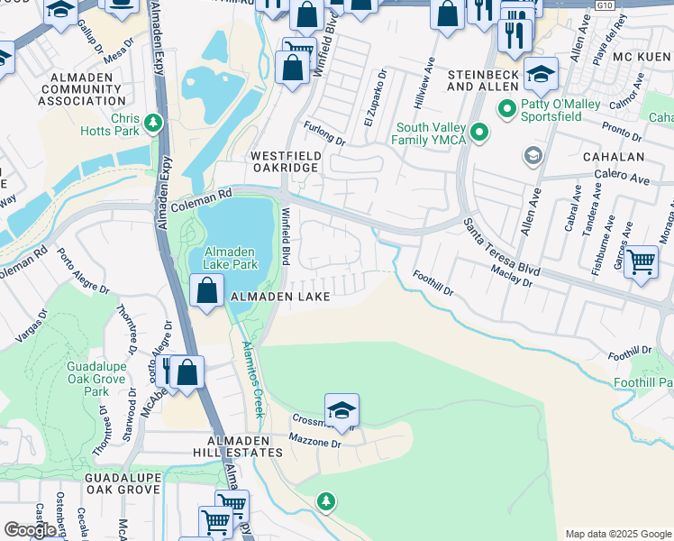 map of restaurants, bars, coffee shops, grocery stores, and more near 1715 La Terrace Circle in San Jose