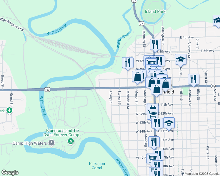 map of restaurants, bars, coffee shops, grocery stores, and more near 508 W 9th Ave in Winfield
