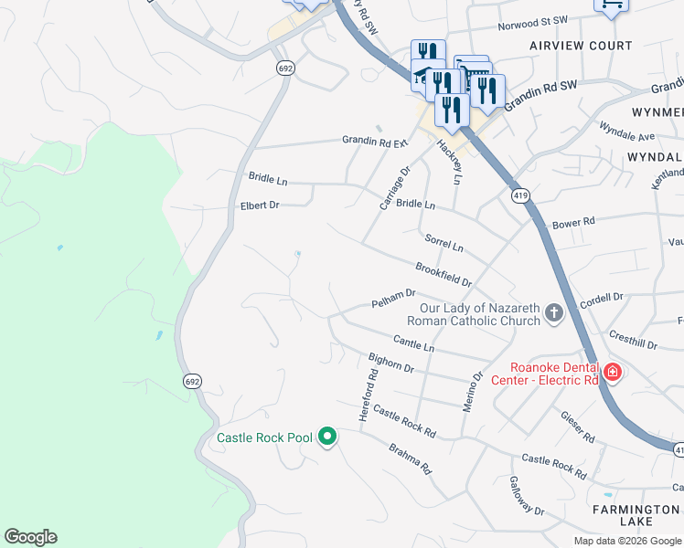 map of restaurants, bars, coffee shops, grocery stores, and more near 1902 Cantle Lane in Cave Spring