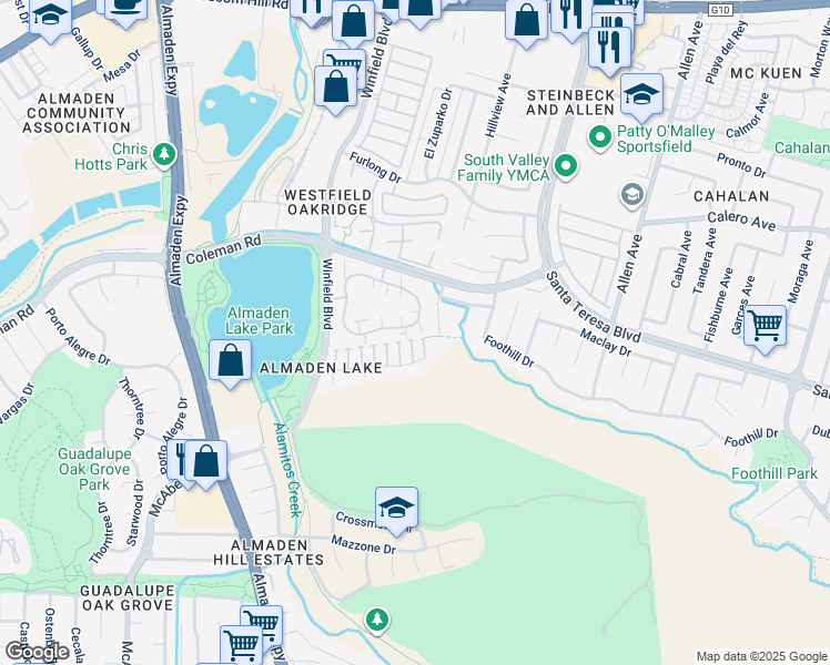 map of restaurants, bars, coffee shops, grocery stores, and more near 1804 La Terrace Circle in San Jose