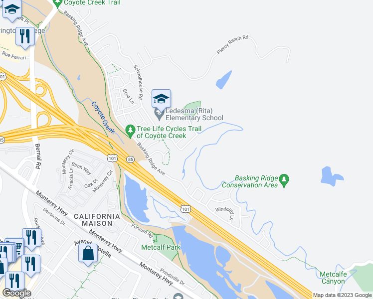 map of restaurants, bars, coffee shops, grocery stores, and more near 498 Esplanade Lane in San Jose
