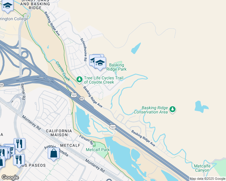 map of restaurants, bars, coffee shops, grocery stores, and more near 498 Esplanade Lane in San Jose