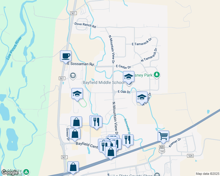 map of restaurants, bars, coffee shops, grocery stores, and more near 427 East Lakeside Drive in Bayfield
