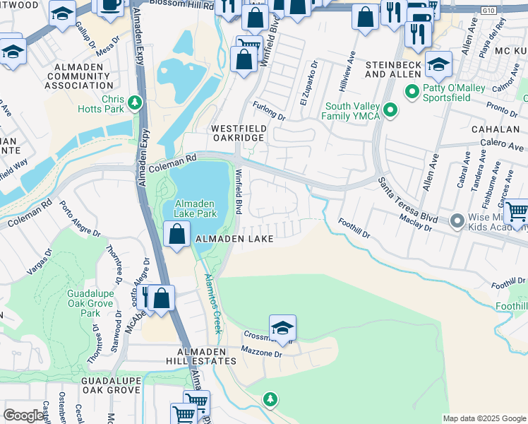 map of restaurants, bars, coffee shops, grocery stores, and more near 1305 La Terrace Circle in San Jose