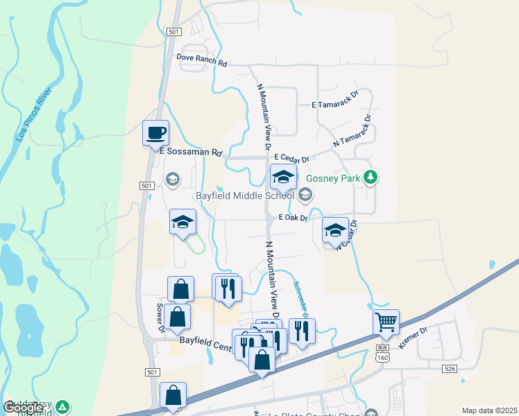 map of restaurants, bars, coffee shops, grocery stores, and more near 427 E Lakeside Dr in Bayfield