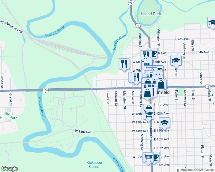 map of restaurants, bars, coffee shops, grocery stores, and more near 508 West 9th Avenue in Winfield