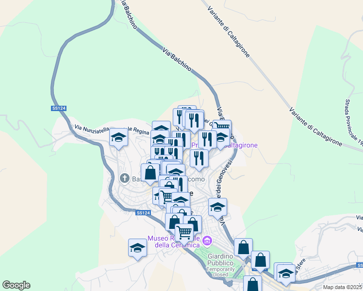 map of restaurants, bars, coffee shops, grocery stores, and more near 10 Via Fanales in Caltagirone