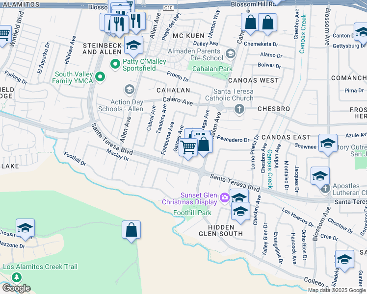map of restaurants, bars, coffee shops, grocery stores, and more near 760 Almeria Drive in San Jose