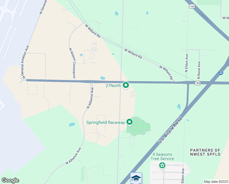 map of restaurants, bars, coffee shops, grocery stores, and more near 4320 West Kearney Street in Springfield