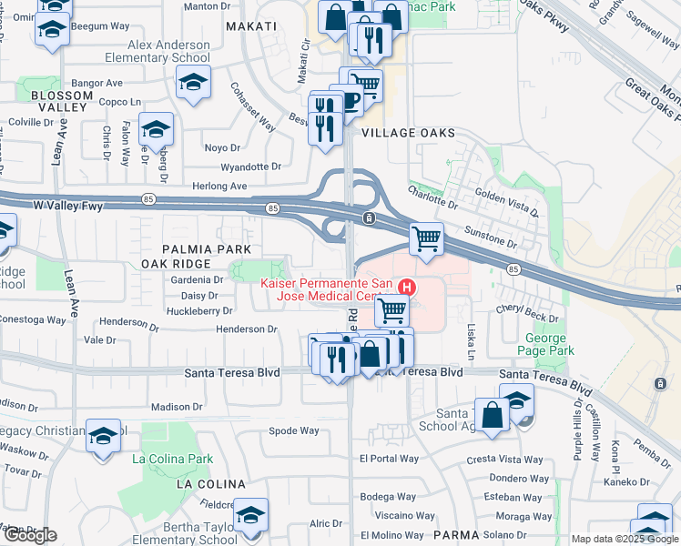 map of restaurants, bars, coffee shops, grocery stores, and more near in San Jose
