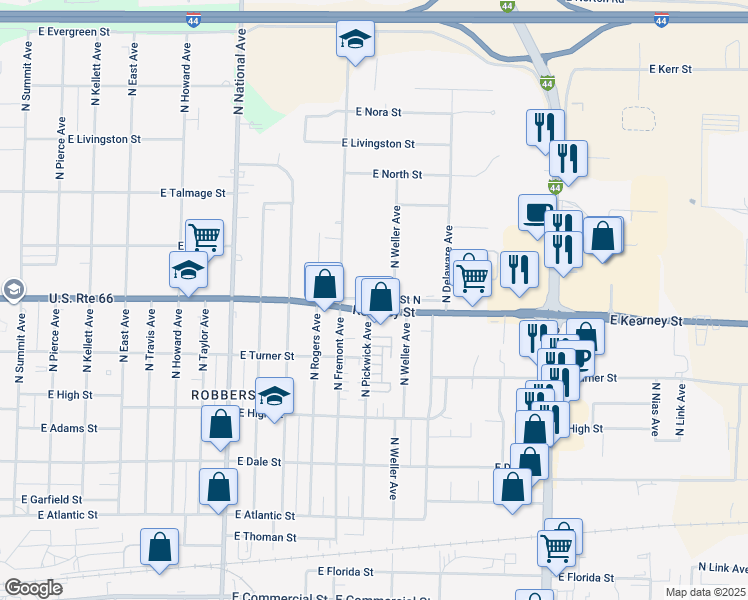 map of restaurants, bars, coffee shops, grocery stores, and more near 1437 E 24th St N in Springfield
