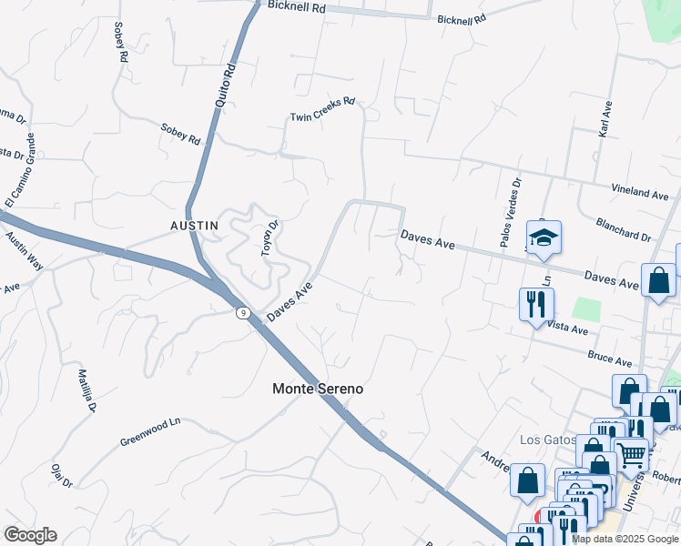 map of restaurants, bars, coffee shops, grocery stores, and more near 18305 Constitution Avenue in Monte Sereno