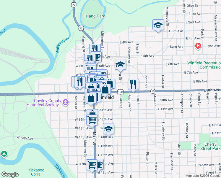 map of restaurants, bars, coffee shops, grocery stores, and more near 810 Loomis Street in Winfield