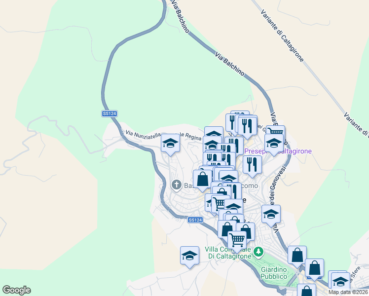map of restaurants, bars, coffee shops, grocery stores, and more near 52 Via Monsignor Saverio Gerbino in Caltagirone