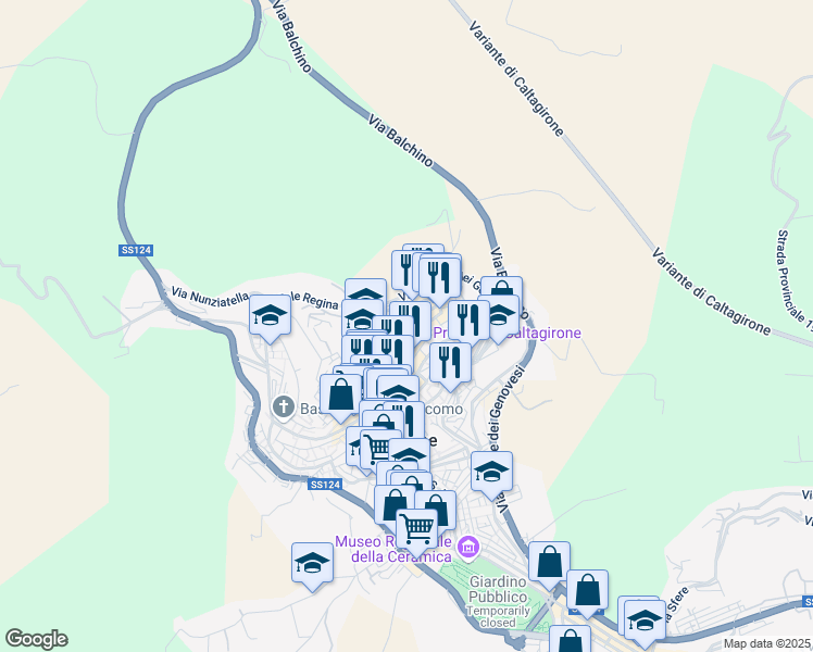 map of restaurants, bars, coffee shops, grocery stores, and more near 10 Via Fanales in Caltagirone