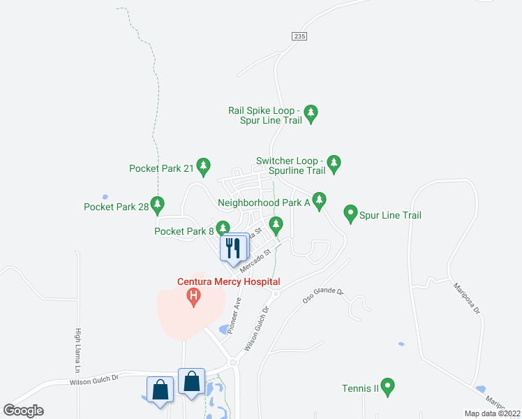map of restaurants, bars, coffee shops, grocery stores, and more near 378 Clear Spring Avenue in Durango