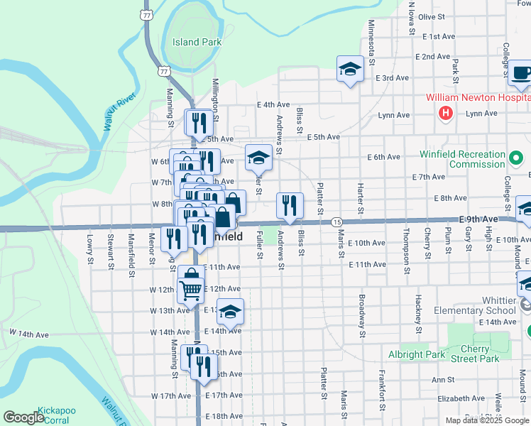 map of restaurants, bars, coffee shops, grocery stores, and more near 400 East 9th Avenue in Winfield
