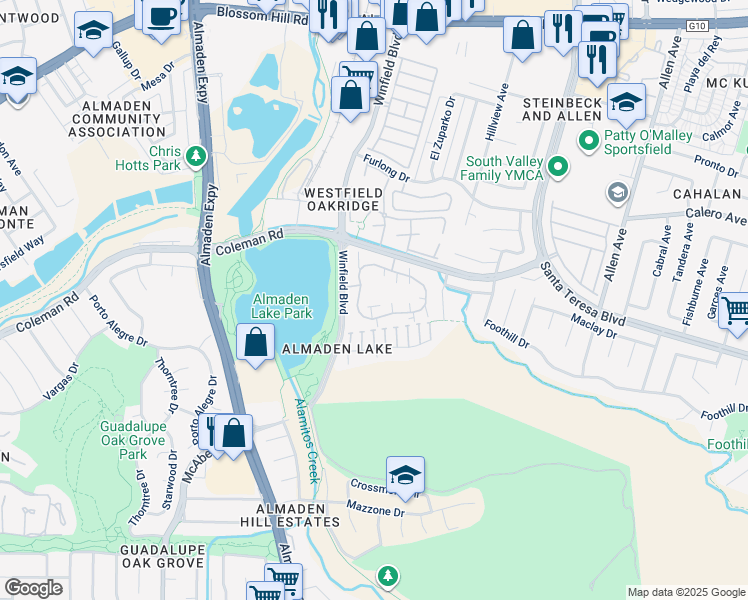map of restaurants, bars, coffee shops, grocery stores, and more near 1313 La Terrace Circle in San Jose