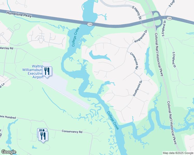 map of restaurants, bars, coffee shops, grocery stores, and more near 140 Kingspoint Drive in Williamsburg