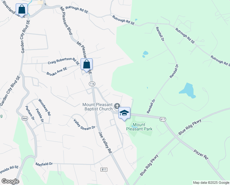 map of restaurants, bars, coffee shops, grocery stores, and more near 2874 Oakshire Lane in Roanoke