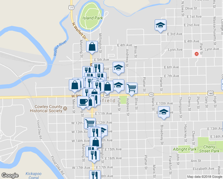 map of restaurants, bars, coffee shops, grocery stores, and more near 810 Loomis Street in Winfield