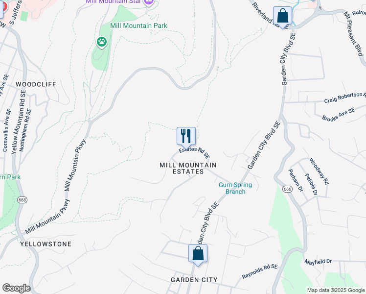 map of restaurants, bars, coffee shops, grocery stores, and more near 930 Estates Road Southeast in Roanoke