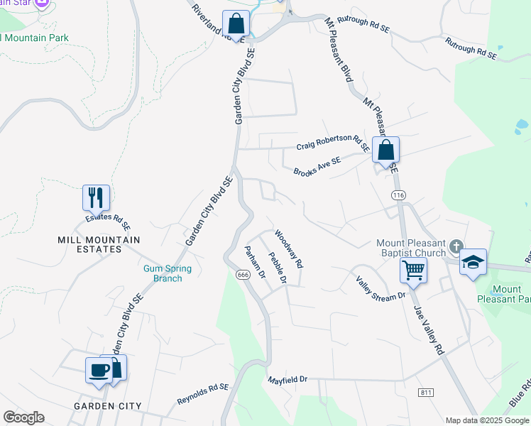map of restaurants, bars, coffee shops, grocery stores, and more near 3014 Woodway Road in Roanoke