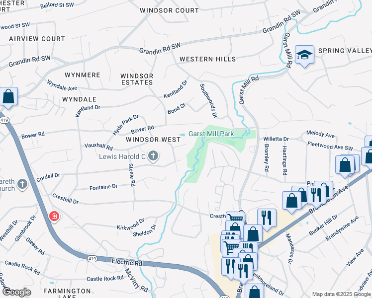 map of restaurants, bars, coffee shops, grocery stores, and more near 4208 Whitehall Circle in Cave Spring
