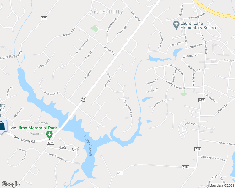 map of restaurants, bars, coffee shops, grocery stores, and more near 2832 Rook Pawn Reach in Williamsburg