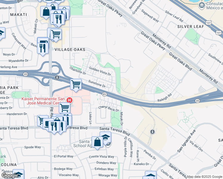map of restaurants, bars, coffee shops, grocery stores, and more near 890 White Moonstone Loop in San Jose