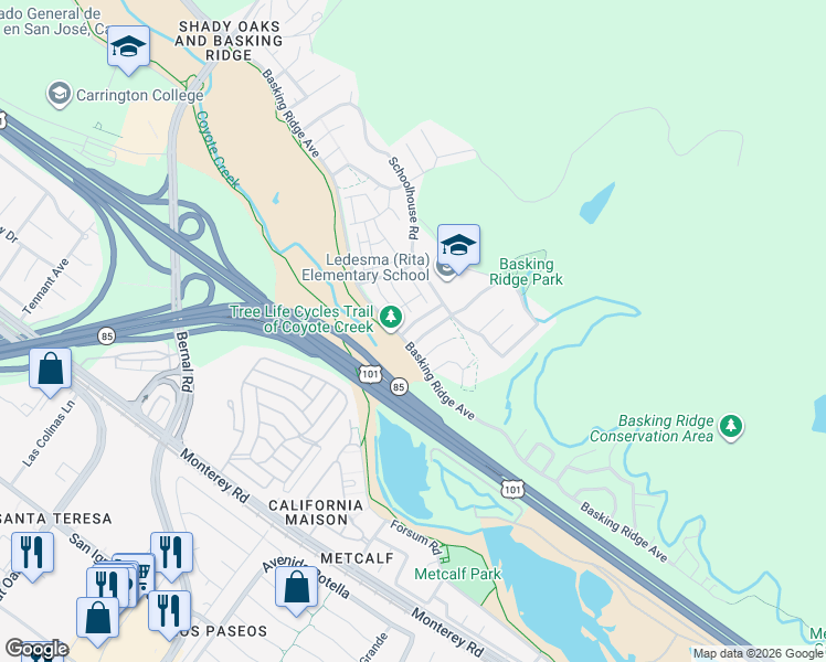 map of restaurants, bars, coffee shops, grocery stores, and more near 1103 Chagall Lane in San Jose