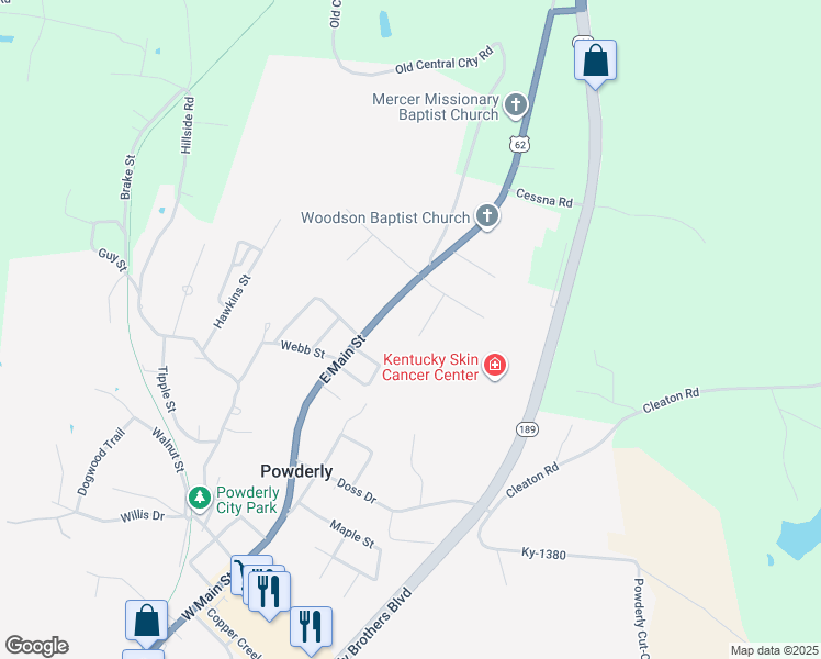 map of restaurants, bars, coffee shops, grocery stores, and more near 401-479 Charles Street in Powderly