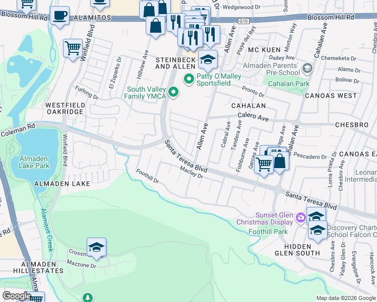 map of restaurants, bars, coffee shops, grocery stores, and more near 787 Villa Teresa Way in San Jose