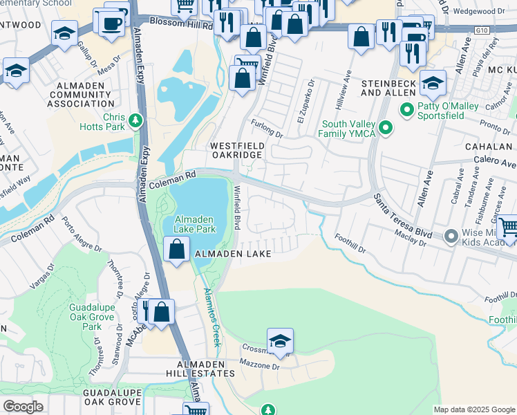 map of restaurants, bars, coffee shops, grocery stores, and more near 3109 La Terrace Circle in San Jose