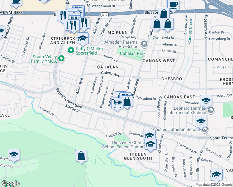 map of restaurants, bars, coffee shops, grocery stores, and more near 5902 Garces Avenue in San Jose