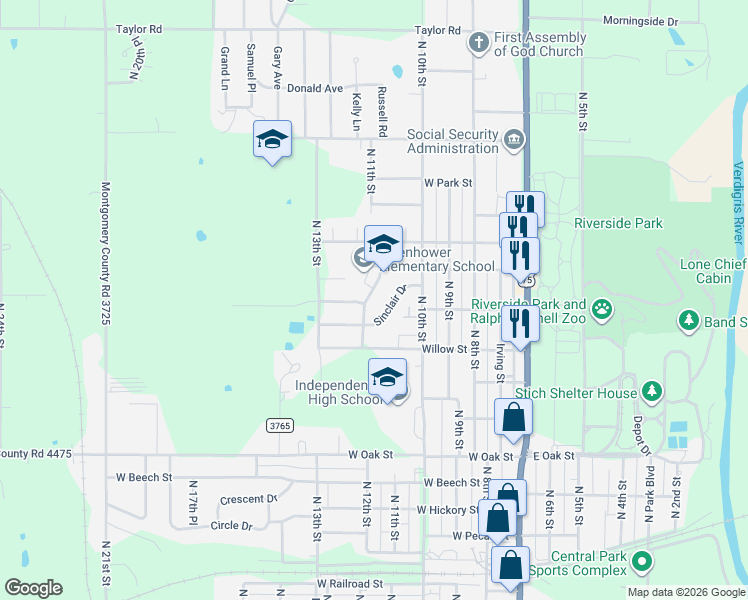 map of restaurants, bars, coffee shops, grocery stores, and more near 607 Landon Drive in Independence