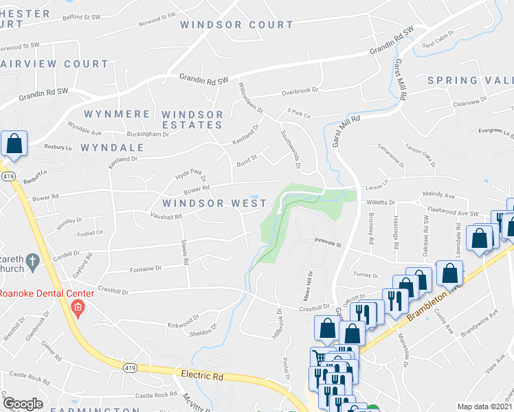 map of restaurants, bars, coffee shops, grocery stores, and more near 4209 Whitehall Circle in Cave Spring