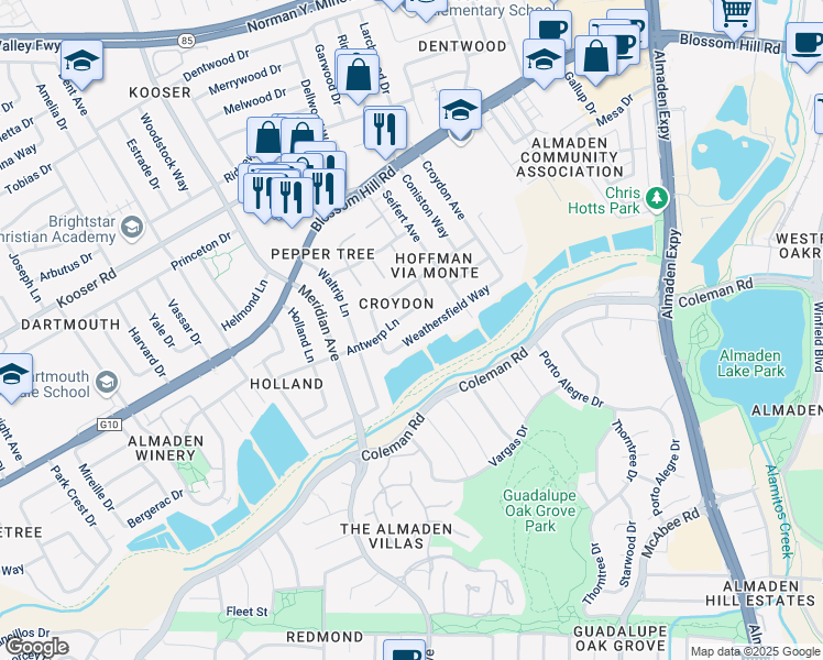 map of restaurants, bars, coffee shops, grocery stores, and more near 1307 Antwerp Lane in San Jose