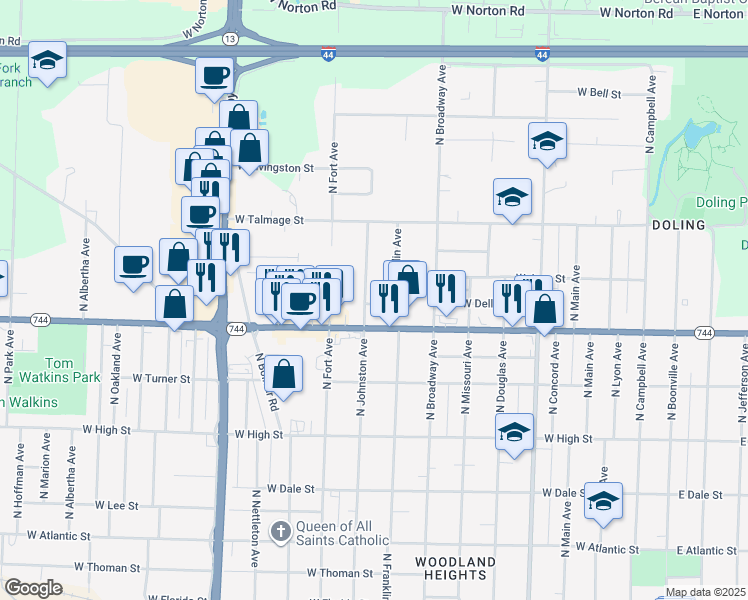 map of restaurants, bars, coffee shops, grocery stores, and more near 2436 North Johnston Avenue in Springfield